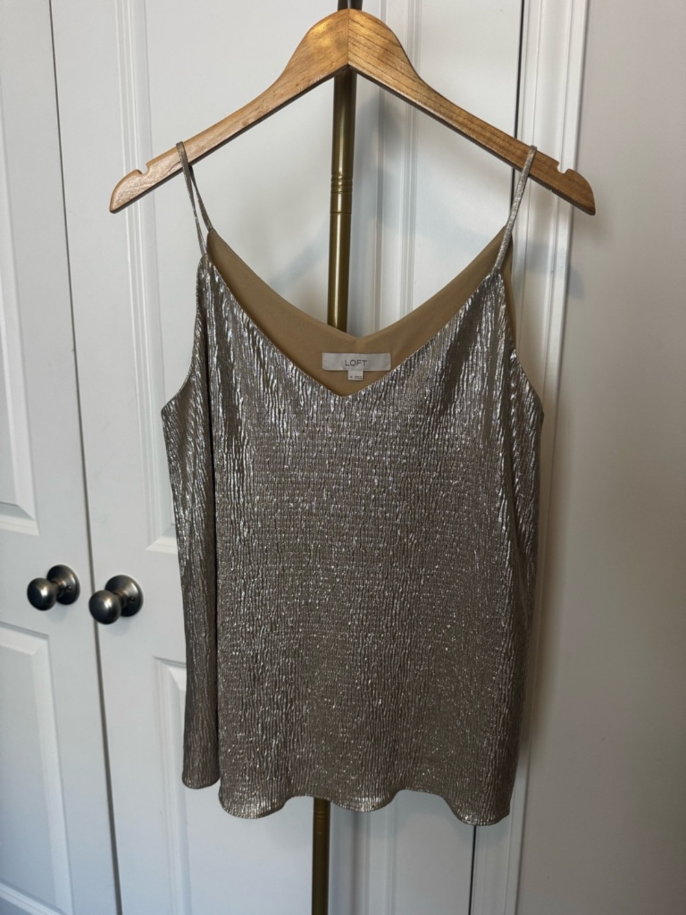 LOFT Metallic Champagne Spaghetti-Strap Cami Top